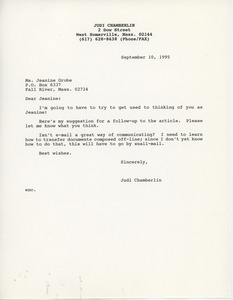Letter from Judi Chamberlin to Jeanine Grobe