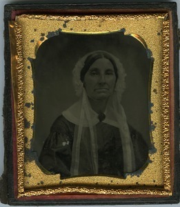 Martha Dickinson Scott: half-length studio portrait with bonnet and lace