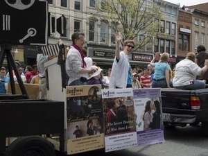 'Out for Reel' crew in their float during the Pride Parade; Main Street, Northampton, Mass.