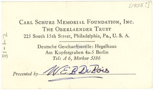Business card of Oberlaender Trust