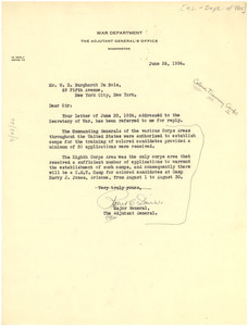 Letter from United States War Department to W. E. B. Du Bois