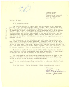 Letter from Whitman J. Severinghaus to W. E. B. Du Bois