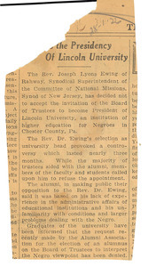 Fragment of article on Lincoln University presidency