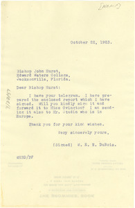 Letter from W. E. B. Du Bois to Bishop John Hurst