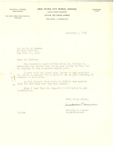 Letter from New Haven City Burial Ground to W. E. B. Du Bois