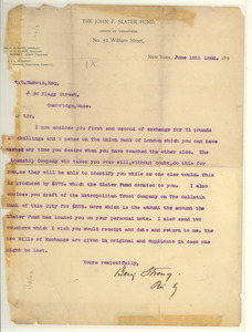 Letter from John F. Slater Fund to W. E. B. Du Bois