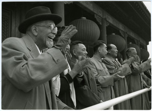 W. E. B. Du Bois and Shirley Graham Du Bois viewing anniversary parade, Royal Palace, Peking