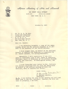 Letter from African Academy of Arts and Research to W. E. B. Du Bois
