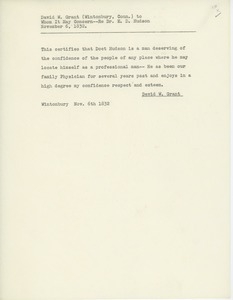 Transcript of letter of recommendation from David W. Grant
