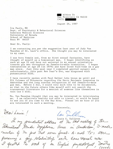 Correspondence from Lou Sullivan to Ira Pauly (August 24, 1987)