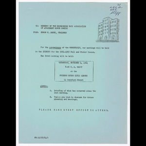 Letter from Byron Angel to Washington Park Association of Apartment House Owners (WAPAAHO) about meeting to be held November 4, 1964