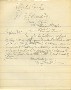 Letter from Benjamin Smith Lyman to John G. Rothermel