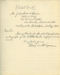 Letter from Benjamin Smith Lyman to John Howard Brown