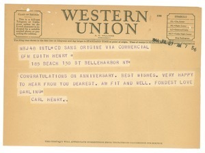 Telegram from Carl Henry to Edith Henry