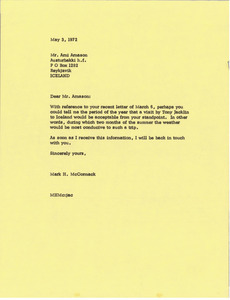 Letter from Mark H. McCormack to Arno Arnason