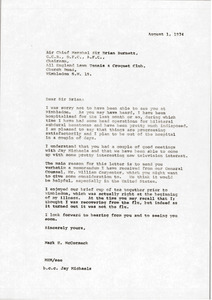Letter from Mark H. McCormack to Brian Burnett
