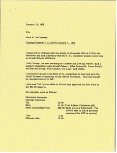 Memorandum from Mark H. McCormack to travel file