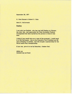 Memorandum from Mark H. McCormack to H. Kent Stanner and Robert D. Kain