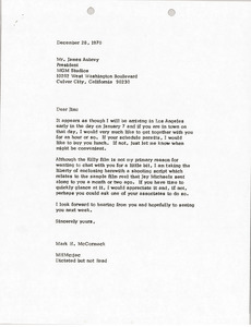 Letter from Mark H. McCormack to James T. Aubrey