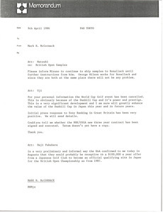 Memorandum from Mark H. McCormack to Tokyo office