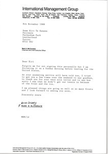 Letter from Mark H. McCormack to Dame Kiri Te Kanawa