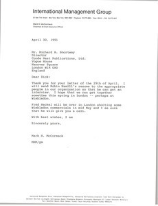 Letter from Mark H. McCormack to Richard A. Shortway