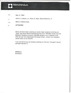 Memorandum from Mark H. McCormack to Arthur J. Lafave, Peter A. Kuhn and David Osborne