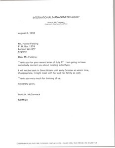 Letter from Mark H. McCormack to Harold Fielding