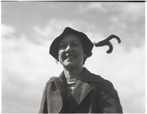 Blanche Dreier, wearing a feathered cap