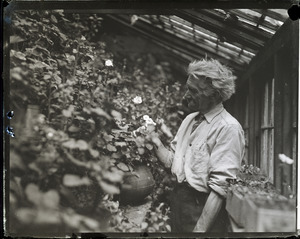 Walter H. Heath, self-proclaimed "Poet of Monadnock," in his greenhouse