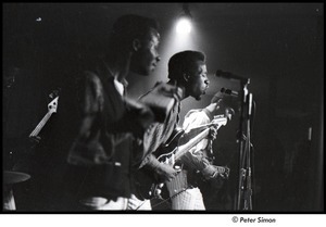 Chambers Brothers: (l-r) Lester Chambers, Joe Chambers, and Willie Chambers, with George Chambers in the background