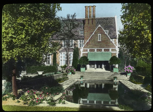 House and garden, Rye, New York: pool beside formal patio and house