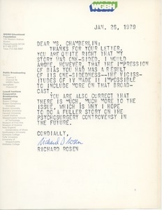 Letter from Richard Rosen to Judi Chamberlin