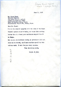 Letter from W. E. B. Du Bois to Japan Council Against Atomic and Hydrogen Bombs