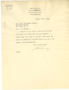 Letter from J. C. Asbury to W. E. B. Du Bois