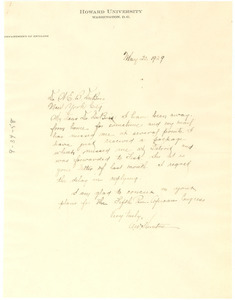 Letter from A. W. Hunton to W. E. B. Du Bois
