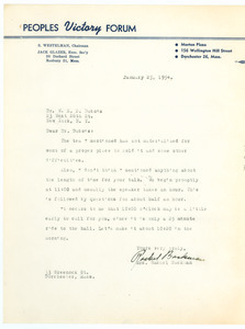 Letter from People's Victory Forum to W. E. B. Du Bois