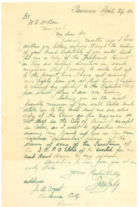 Letter from J. A. Wynt to W. E. B. Du Bois