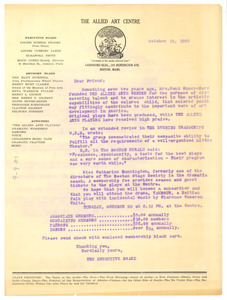 Circular letter from The Allied Arts Centre to W. E. B. Du Bois