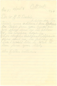 Letter from Esther Williams to W. E. B. Du Bois