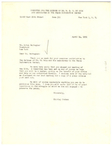 Form letter from National Committee to Defend Dr. W. E. B. Du Bois and Associates in the Peace Information Center to Anton Refregier
