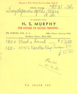 Invoice from H. S. Murphy