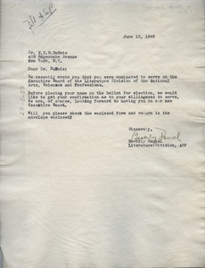 Letter from National Council of the Arts, Sciences and Professions to W. E. B. Du Bois