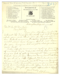 Letter from Women's Clubs of Kentucky to W. E. B. Du Bois