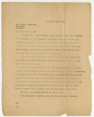 Letter from Laurence L. Doggett to Louis Marchand (January 19, 1916)