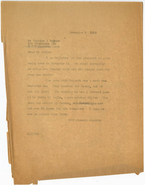 Letter from Laurence L. Doggett to Charles A. Palmer (November 4, 1916)