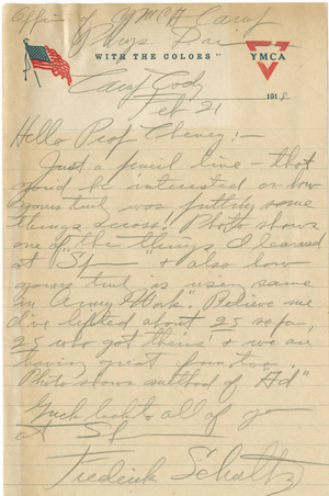 Letter from Schultz to Cheney (February 21, 1918)