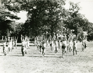 Men exercising outside at Springfield College (July 1943)