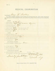Medical examination form for George Lewis Gabler, June 25, 1892