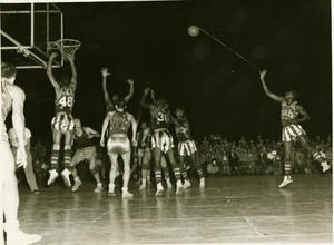 The Harlem Globetrotters in action in Tokyo in 1952